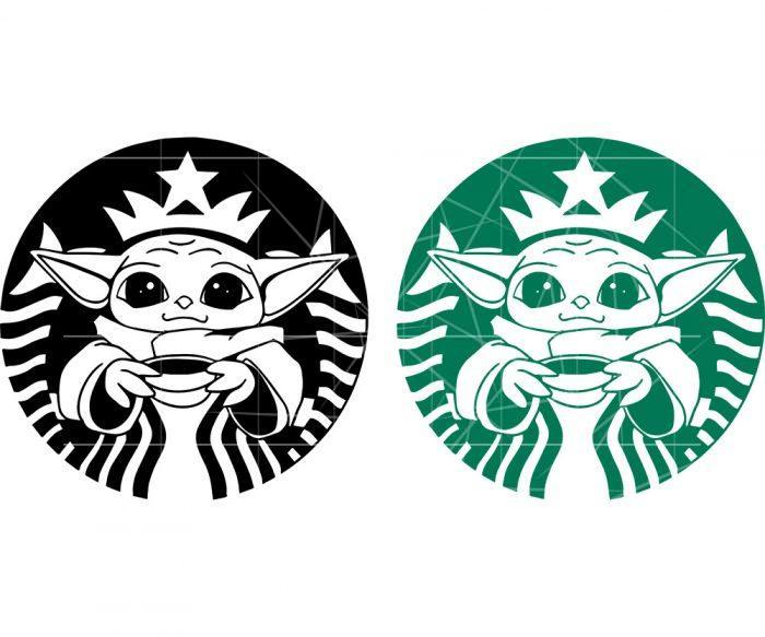 Baby Yoda Starbuck Inspired Logo Black and White