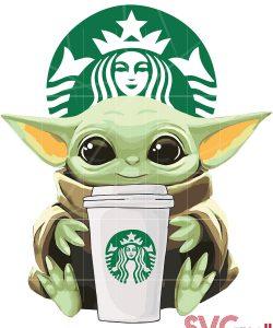 Baby Yoda Holding Starbuck Cup