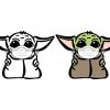 Baby Yoda Wearing Face Mask Line Draw and Colored Version