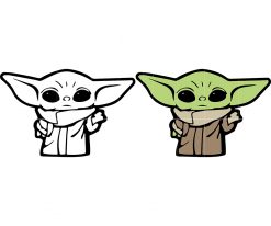Baby Yoda line draw and colored version
