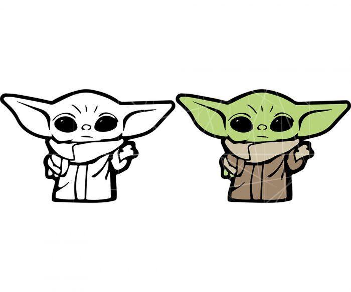 Baby Yoda line draw and colored version
