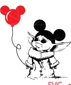 Baby Yoda Mickey Ear Holding Red Bubble