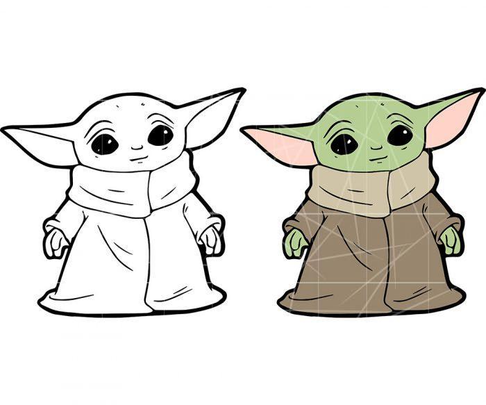Baby Yoda Line Drawing and Colored Versions