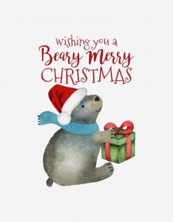 Beary Merry Christmas Cute Bear Santa Hat PNG Free Download
