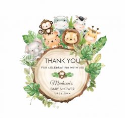Cute Jungle Animals Baby Shower 1st Birthday Favor Classic Round PNG Free Download