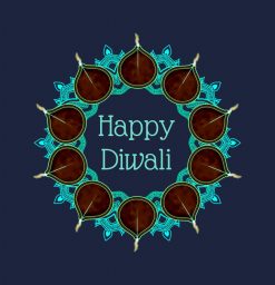 Diwali Turquoise Mandala with Deepas PNG Free Download