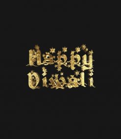 Happy Diwali Elegant Black Gold Star Typography PNG Free Download