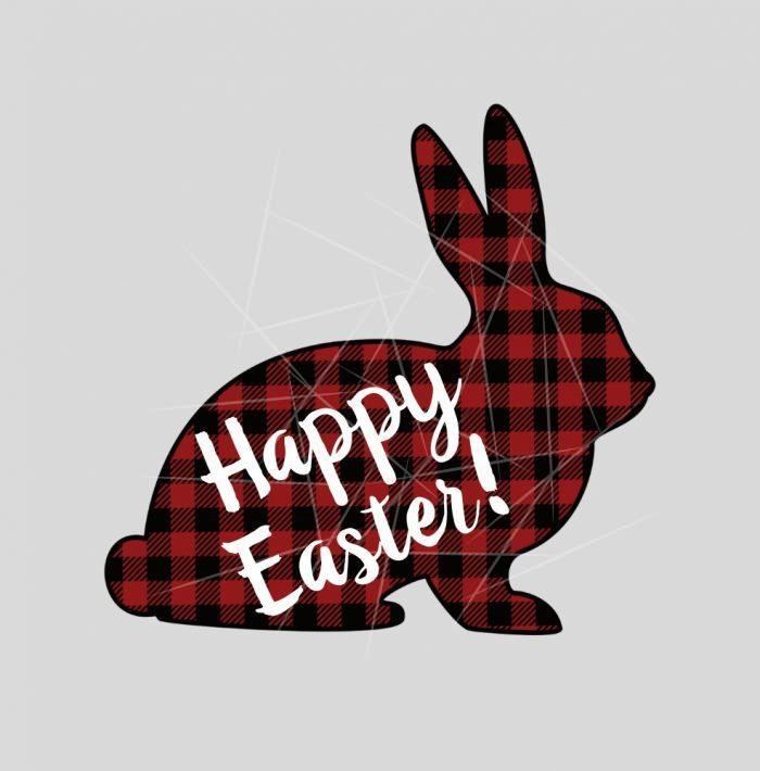 Happy Easter! Bunny Silhouette Red Buffalo Plaid PNG Free Download