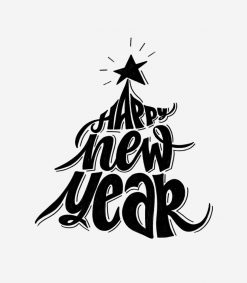 Happy New Year Star Modern Word Art Typography PNG Free Download