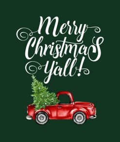 Merry Christmas Yall Vintage Truck Green M PNG Free Download