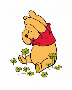 Pooh Playing in a Shamrock Patch PNG Free Download