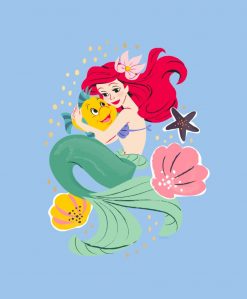 Princess Ariel Holding Flounder Illustration PNG Free Download