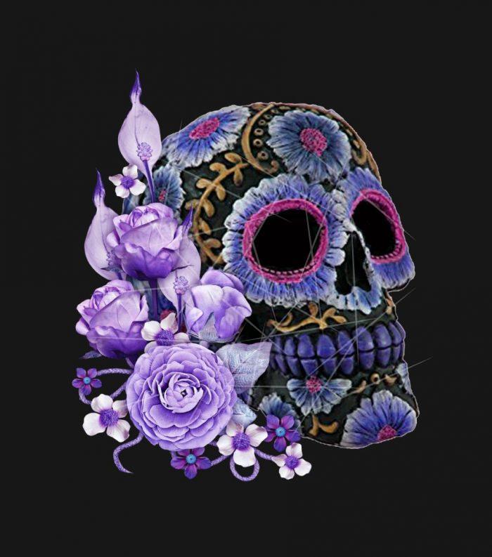 Purple Floral Black Sugar Skull Day Of The Dead PNG Free Download