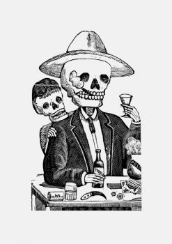 Skeleton Drinking Tequila and Smoking PNG Free Download