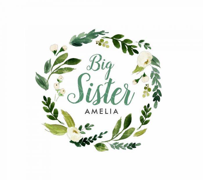 Sweet Greenery Floral Big Sister Name Monogram Baby PNG Free Download