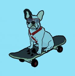 French Bulldog Skateboarding w - sunglasses Tee PNG Free Download