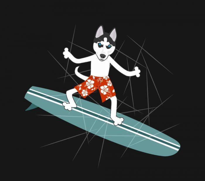 Siberian Husky Longboard Surfer PNG Free Download
