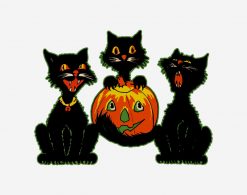 1930s Halloween Black Cats With Jack O'Lantern Png Design PNG Free Download