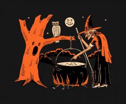1940s Vintage Halloween Witch with Cauldron PNG Free Download