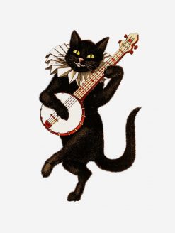 Black Cat Playing Banjo Png Design PNG Free Download