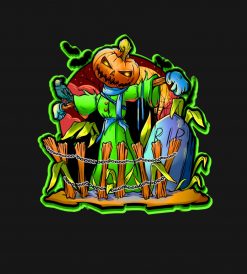 Halloween Lady Scarecrow Pumpkin Head RIP Bats PNG Free Download