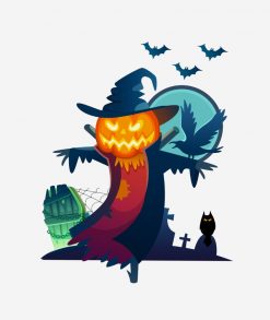 Halloween Scarecrow With Bats Crow And Owl PNG Free Download