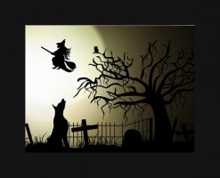 Halloween Witch and Howling Dog PNG Free Download