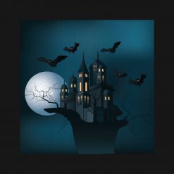 Halloween haunted house- dead tree- moon and bats PNG Free Download
