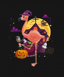 Pink Flamingo Witch Wine Pumpkin Halloween Costume PNG Free Download