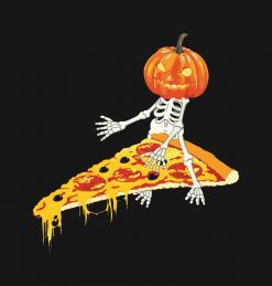 Pumpkin Skeleton Riding Pizza Halloween PNG Free Download