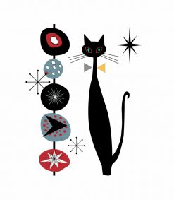 Retro Atomic Era Cool Cat Black Cat MCM Png Design PNG Free Download