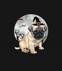 Scary Pug Dog Witch Hat Halloween PNG Free Download