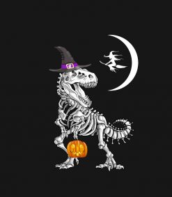 T-Rex Skeleton Pumpkin Witch Moon Halloween PNG Free Download