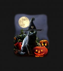 T-shirt with Halloween Cat and Pumpkins PNG Free Download