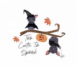 Too Cute to Spook Halloween Watercolor Bats Toddler PNG Free Download