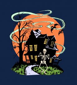 Vintage Halloween Haunted House with Skeleton PNG Free Download
