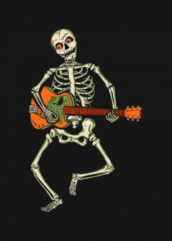 Vintage Halloween Rock n' Roll Skeleton w/ Guitar PNG Free Download
