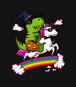 Witch T-Rex Dinosaur Riding Unicorn Halloween PNG Free Download
